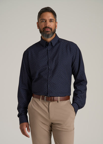Traveler Stretch Dress Shirt for Tall Men in Dark Blue Floral