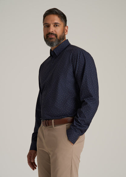 Traveler Stretch Dress Shirt for Tall Men in Dark Blue Floral