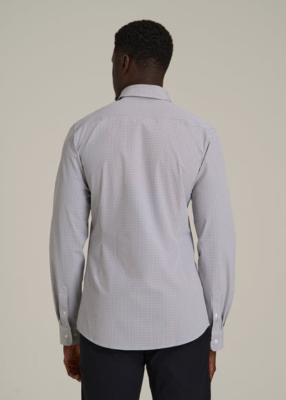 Traveler Stretch Dress Shirt for Tall Men in Grey Mini Plaid