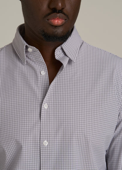 Traveler Stretch Dress Shirt for Tall Men in Grey Mini Plaid