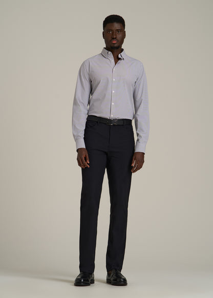 Traveler Stretch Dress Shirt for Tall Men in Grey Mini Plaid