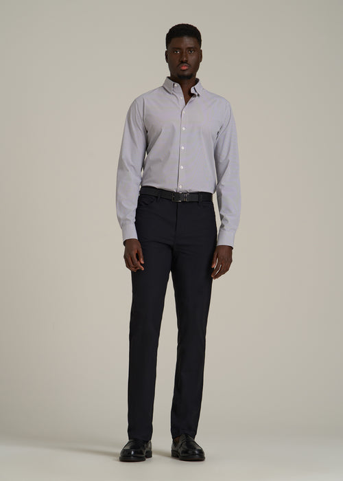 Traveler Stretch Dress Shirt for Tall Men in Grey Mini Plaid