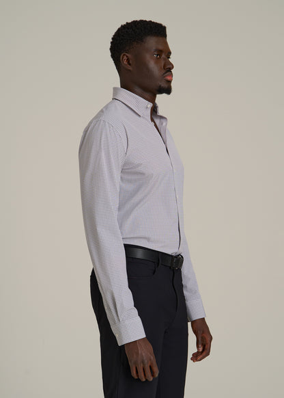 Traveler Stretch Dress Shirt for Tall Men in Grey Mini Plaid