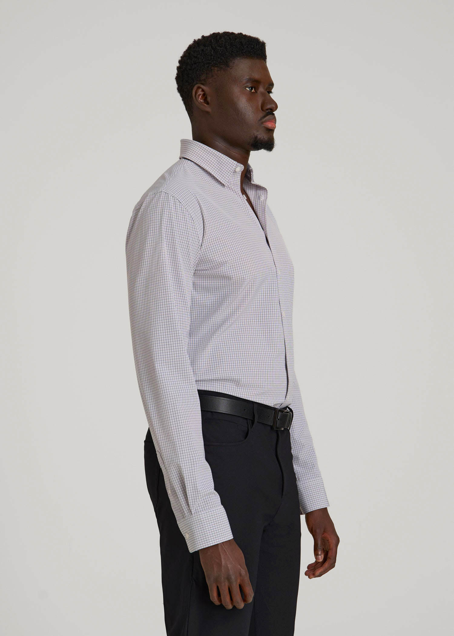Traveler Stretch Dress Shirt in Grey Mini Plaid L / Extra Tall / Grey Mini Plaid Traveler Stretch Dress Shirt in Grey Mini Plaid L / Extra Tall / Grey Mini Plaid
