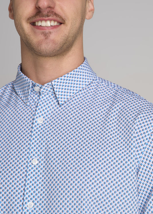 Traveler Stretch Dress Shirt for Tall Men in Light Blue Geometric