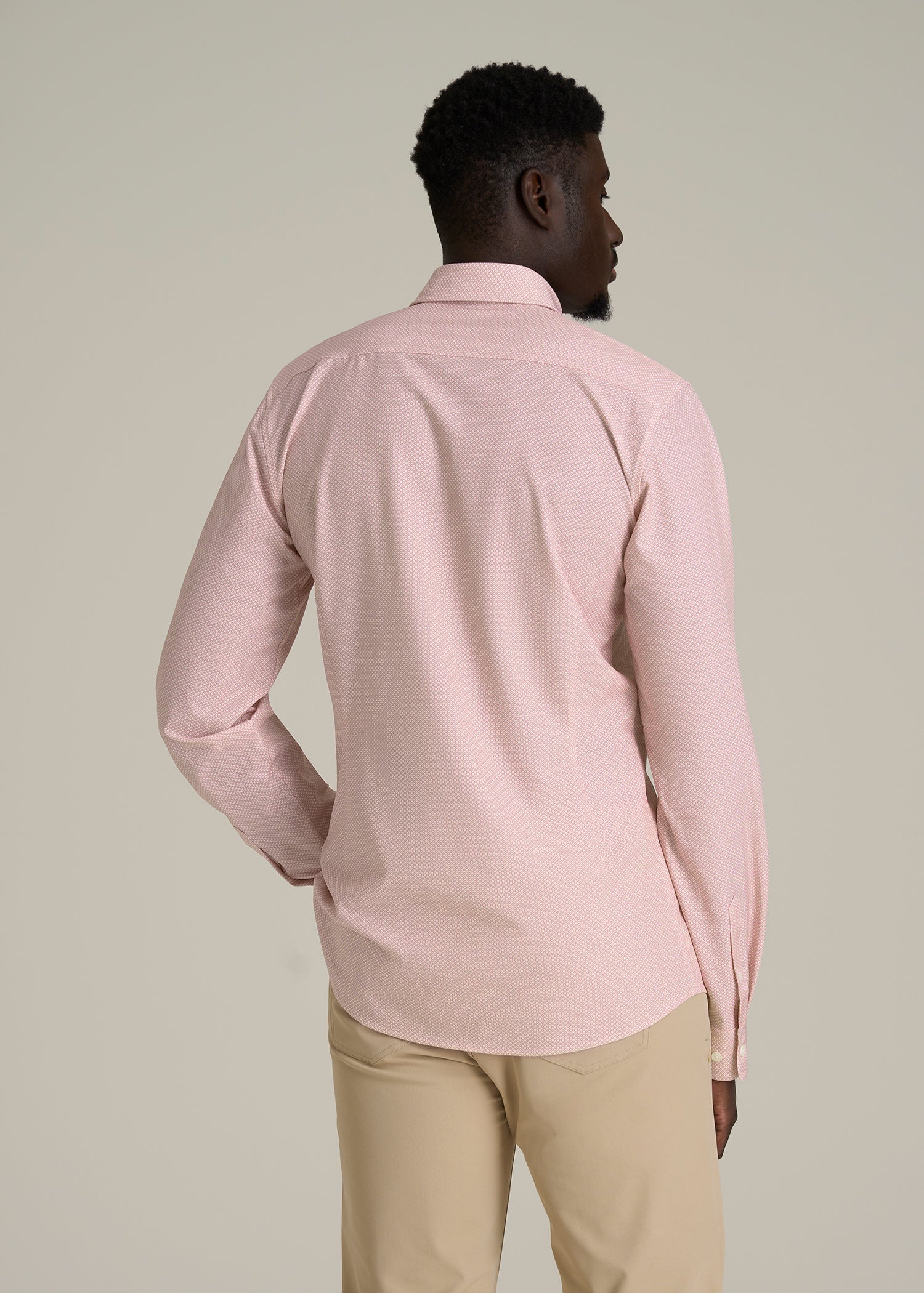 Traveler Stretch Dress Shirt for Tall Men in Light Orange Geometric