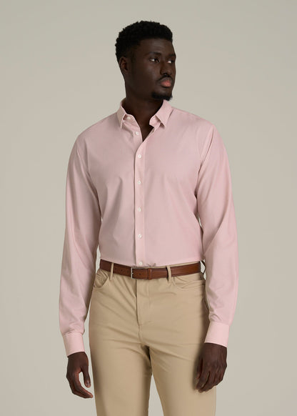 Traveler Stretch Dress Shirt for Tall Men in Light Orange Geometric