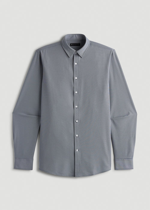 Traveler Stretch Dress Shirt for Tall Men in Navy and White Houndstooth