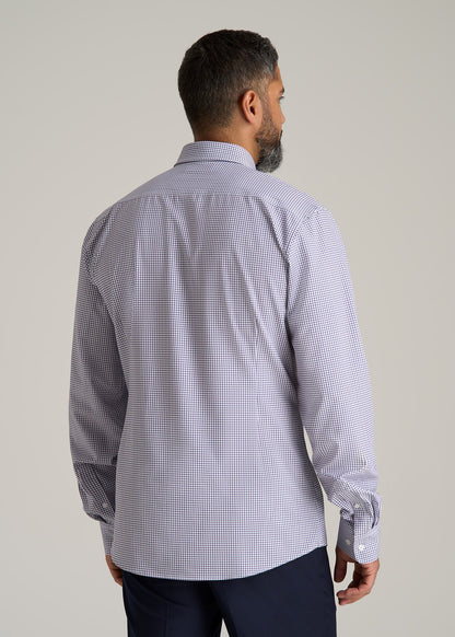 Traveler Stretch Dress Shirt for Tall Men in Plum and Black Grid