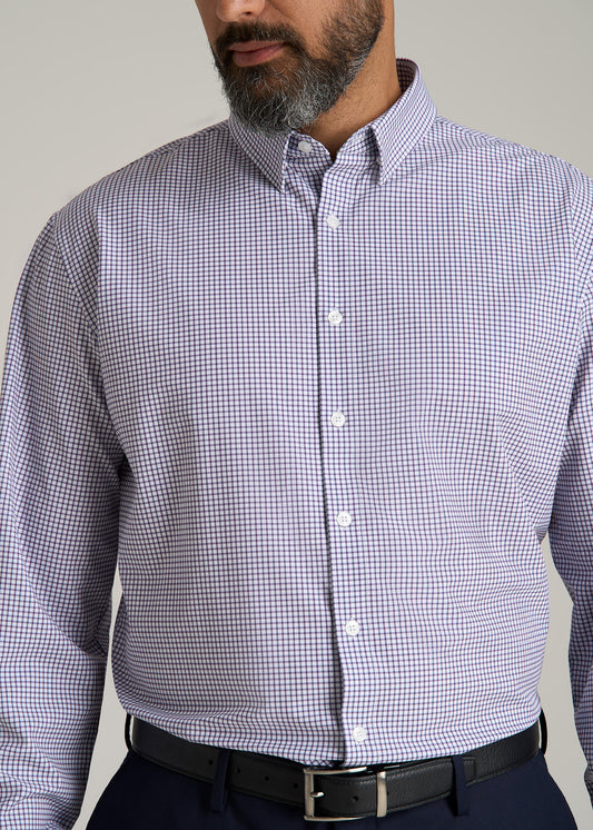 Traveler Stretch Dress Shirt for Tall Men in Plum and Black Grid