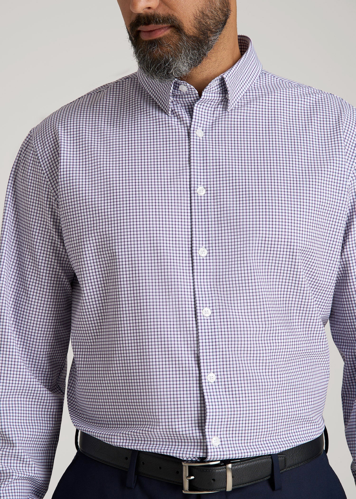 Traveler Stretch Dress Shirt in Plum and Black Grid