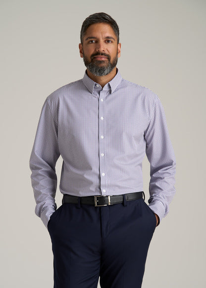 Traveler Stretch Dress Shirt for Tall Men in Plum and Black Grid