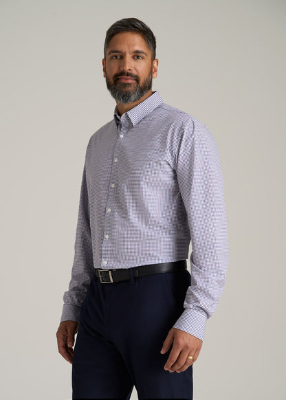 Traveler Stretch Dress Shirt for Tall Men in Plum and Black Grid
