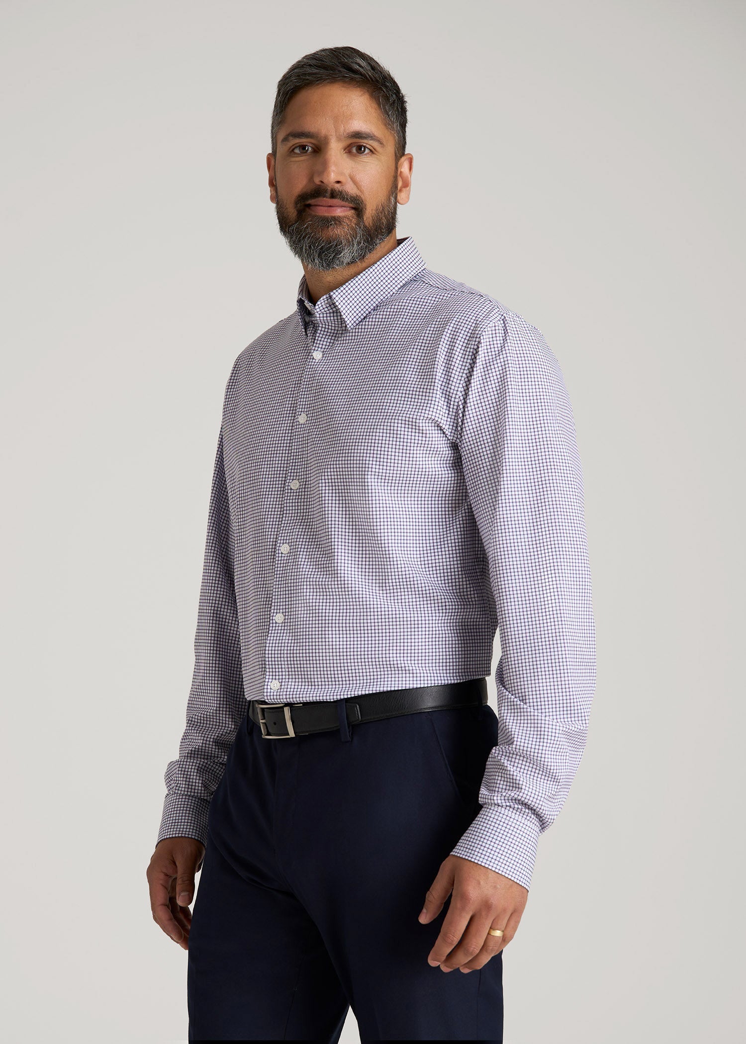 Traveler Stretch Dress Shirt in Plum and Black Grid