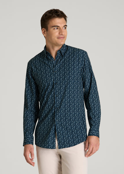 Traveler Stretch Dress Shirt for Tall Men in Royal Navy Floral S / Tall / Royal Navy Floral