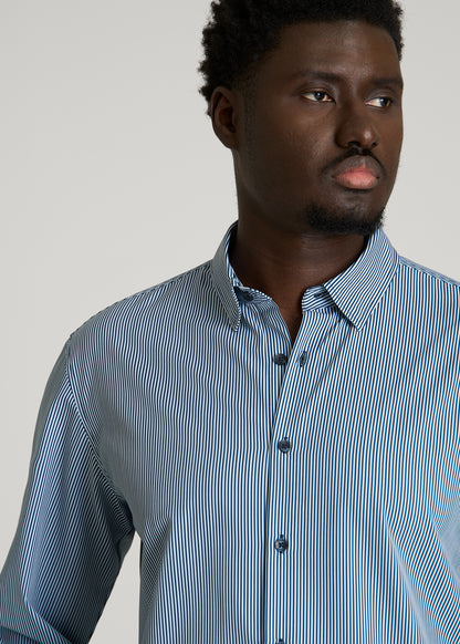Traveler Stretch Dress Shirt for Tall Men in Royal Navy Stripe