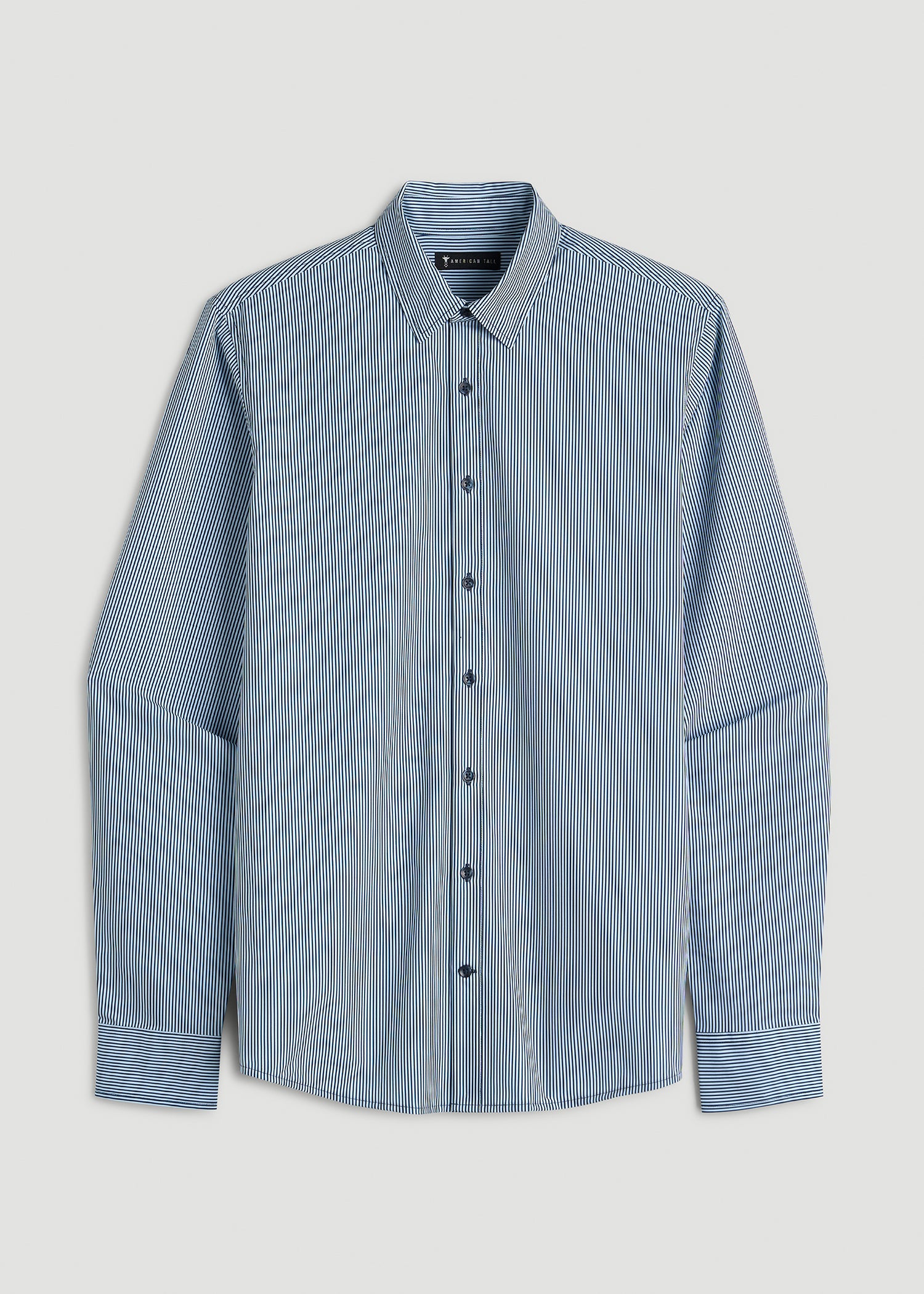 Traveler Stretch Dress Shirt for Tall Men in Royal Navy Stripe