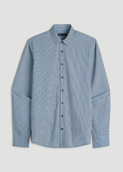 Traveler Stretch Dress Shirt for Tall Men in Royal Navy Stripe