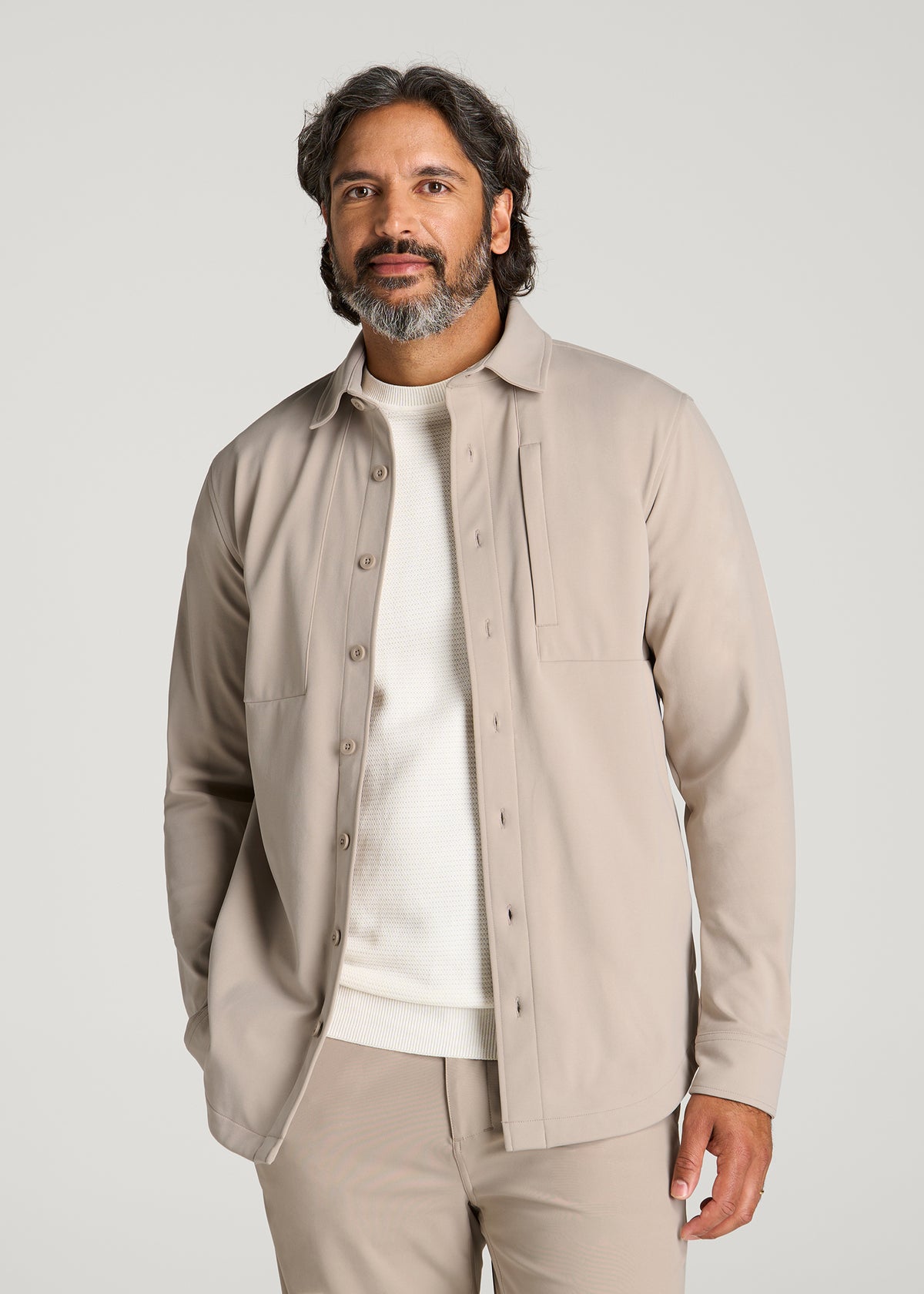Traveler Twill Overshirt for Tall Men in Simply Taupe
