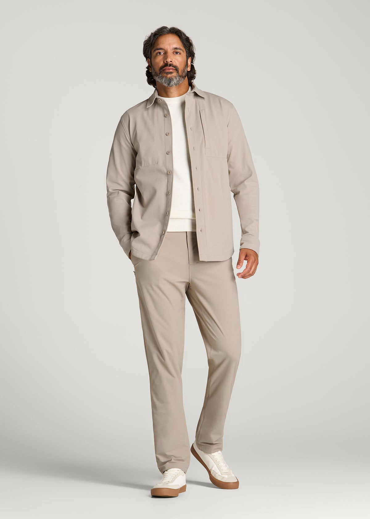 Traveler Twill Overshirt for Tall Men in Simply Taupe