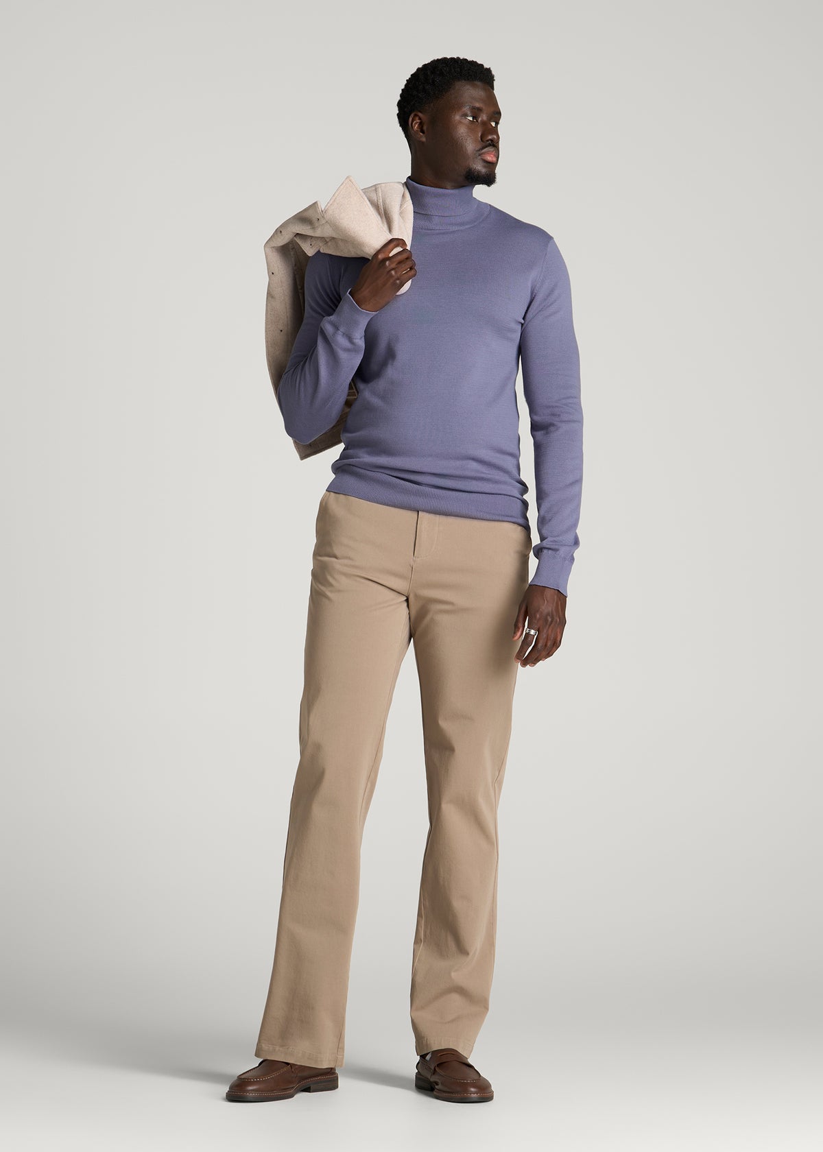 Turtleneck Sweater for Tall Men in Blue Granite