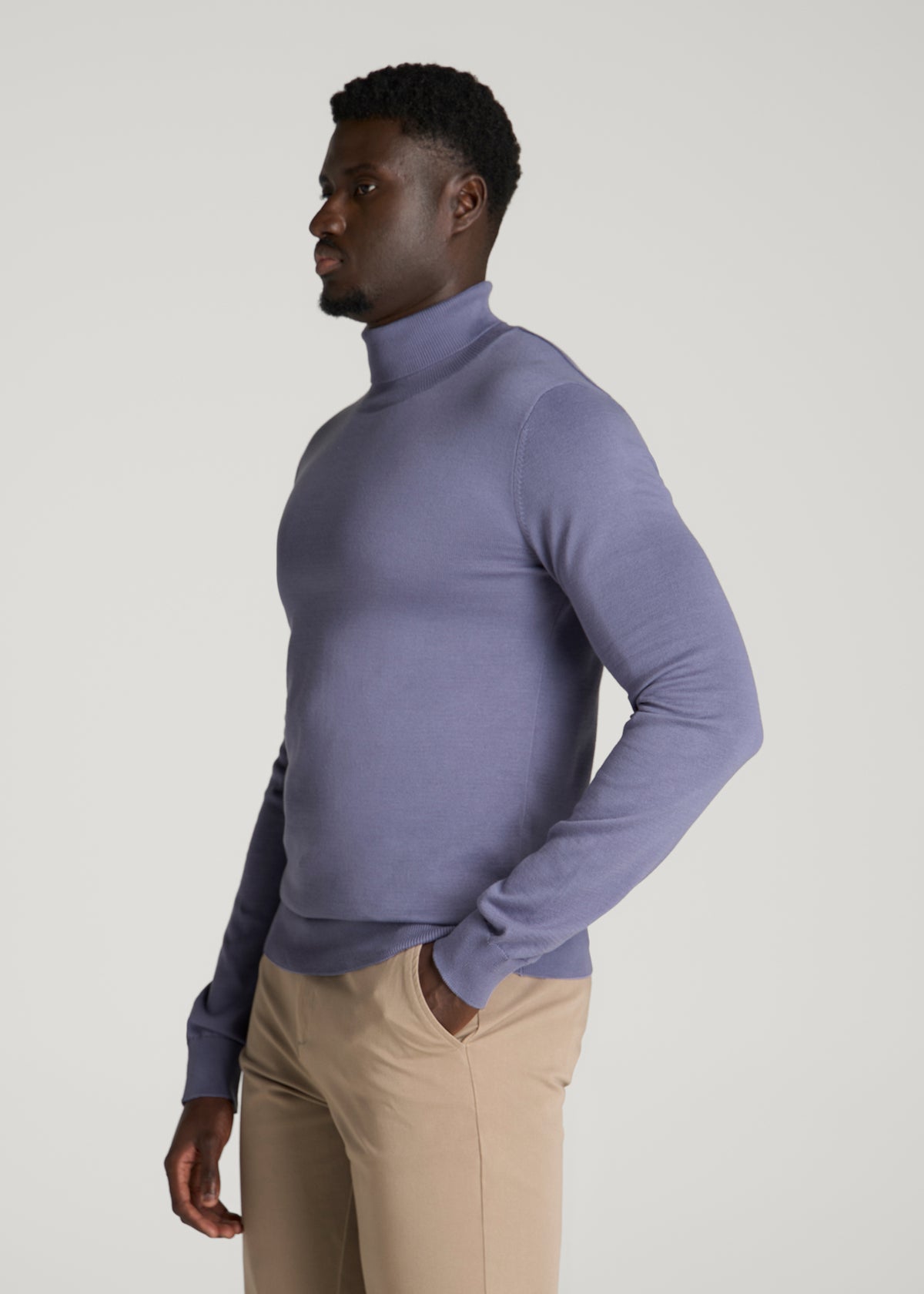 Turtleneck Sweater for Tall Men in Blue Granite