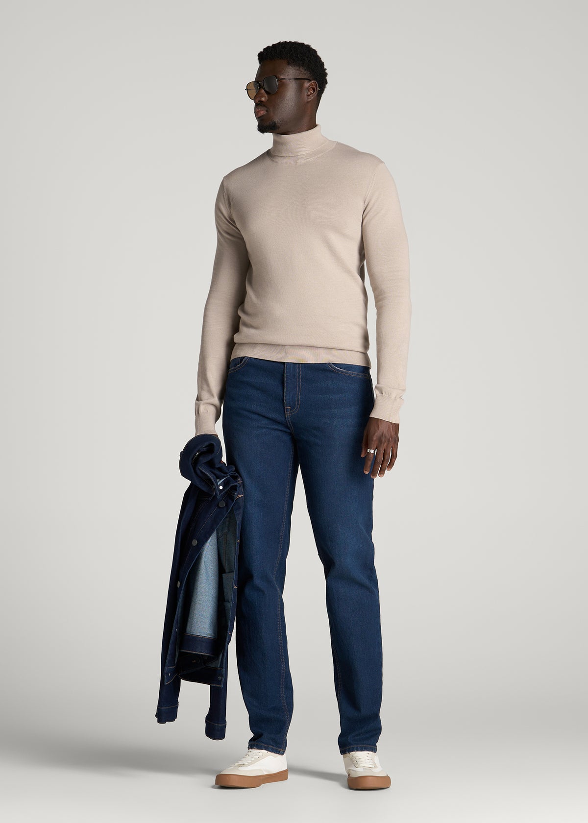 Turtleneck Sweater for Tall Men in Simply Taupe
