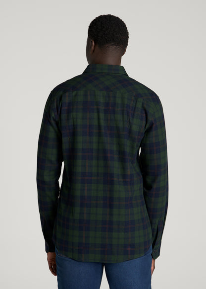 Twin Pocket Flannel Button Shirt for Tall Men in Boreal Forest Tartan