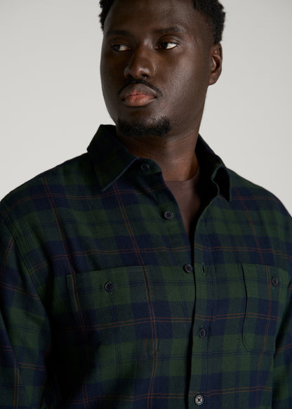 Twin Pocket Flannel Button Shirt for Tall Men in Boreal Forest Tartan