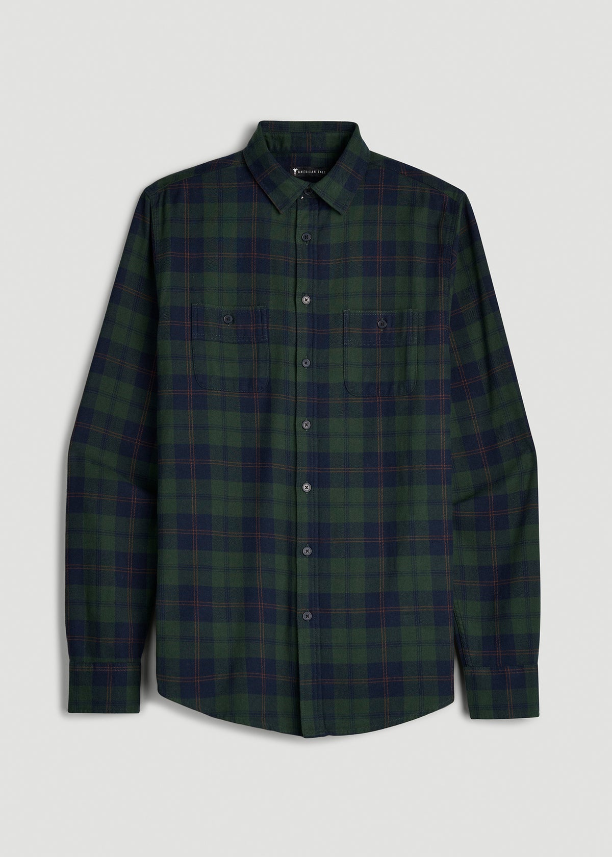 Twin Pocket Flannel Button Shirt for Tall Men in Boreal Forest Tartan
