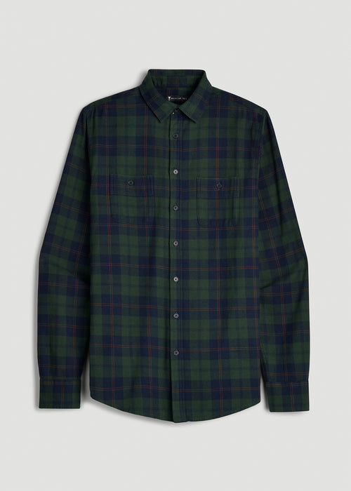 Twin Pocket Flannel Button Shirt for Tall Men in Boreal Forest Tartan