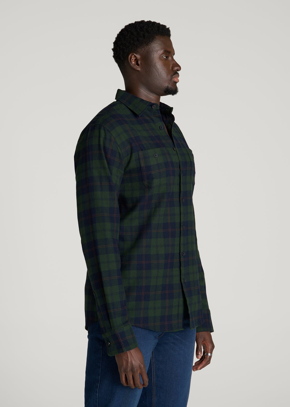 Twin Pocket Flannel Button Shirt for Tall Men in Boreal Forest Tartan