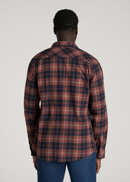 Twin Pocket Flannel Button Shirt for Tall Men in Marron Plaid