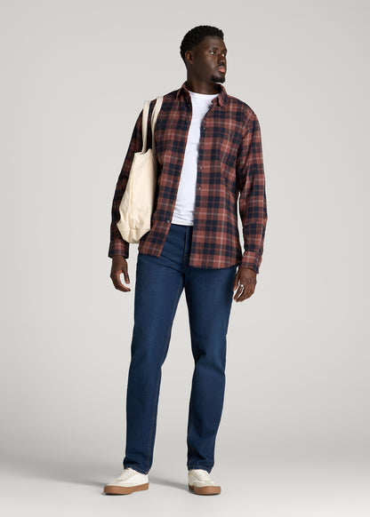 Twin Pocket Flannel Button Shirt for Tall Men in Marron Plaid