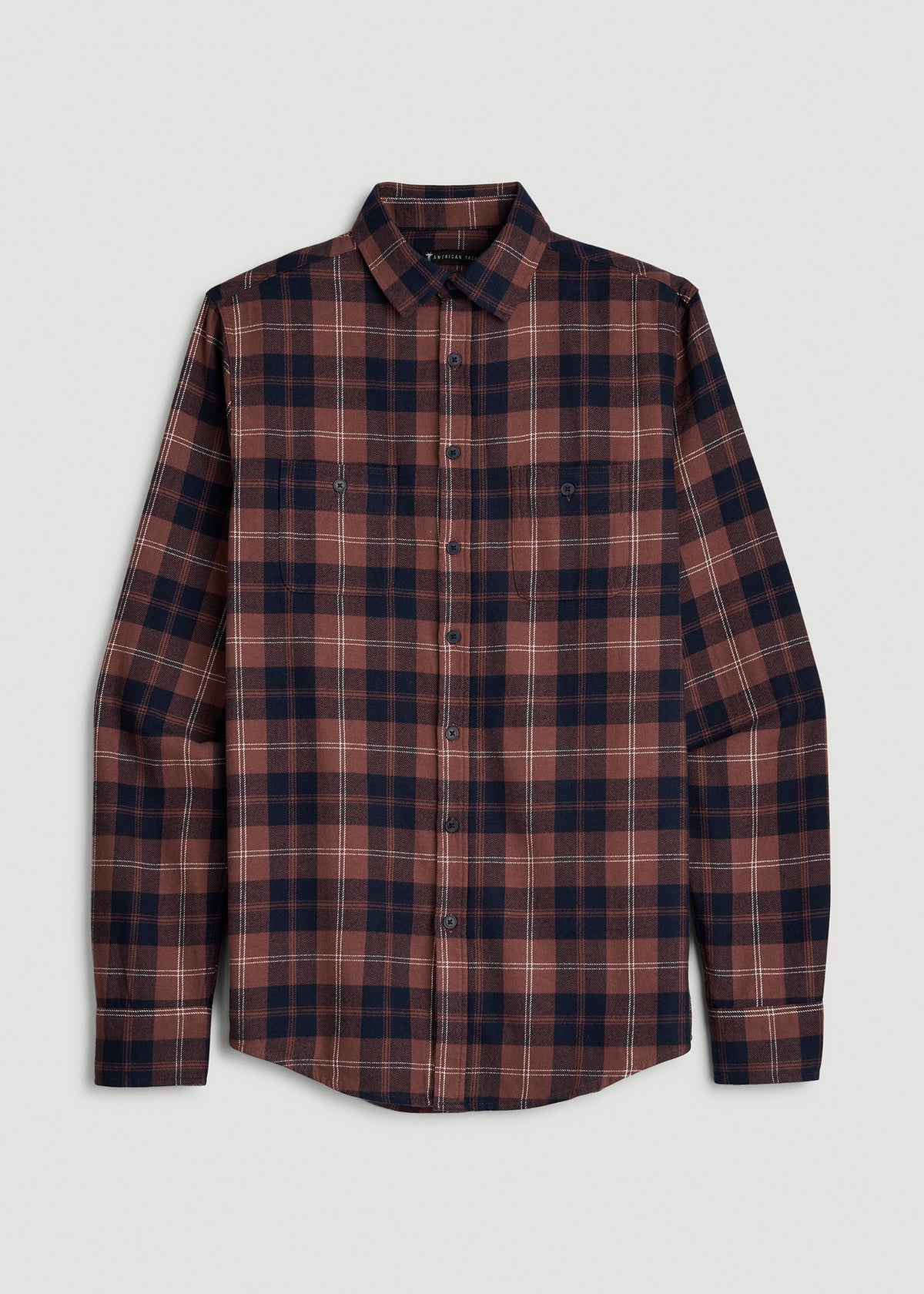 Twin Pocket Flannel Button Shirt for Tall Men in Marron Plaid