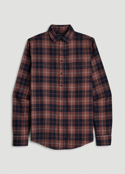 Twin Pocket Flannel Button Shirt for Tall Men in Marron Plaid