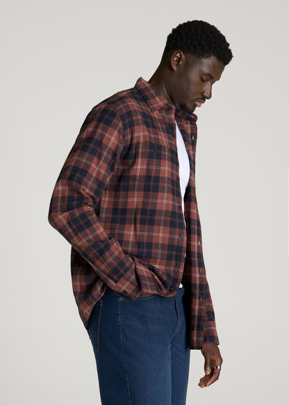 Twin Pocket Flannel Button Shirt for Tall Men in Marron Plaid