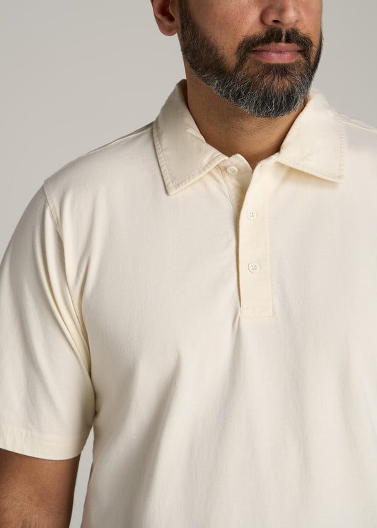 LJ&S Ultra Soft Short Sleeve Cotton Polo for Tall Men in Antique White
