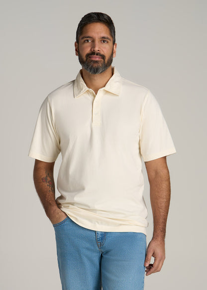 LJ&S Ultra Soft Short Sleeve Cotton Polo for Tall Men in Antique White