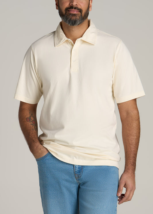 LJ&S Ultra Soft Short Sleeve Cotton Polo for Tall Men in Antique White