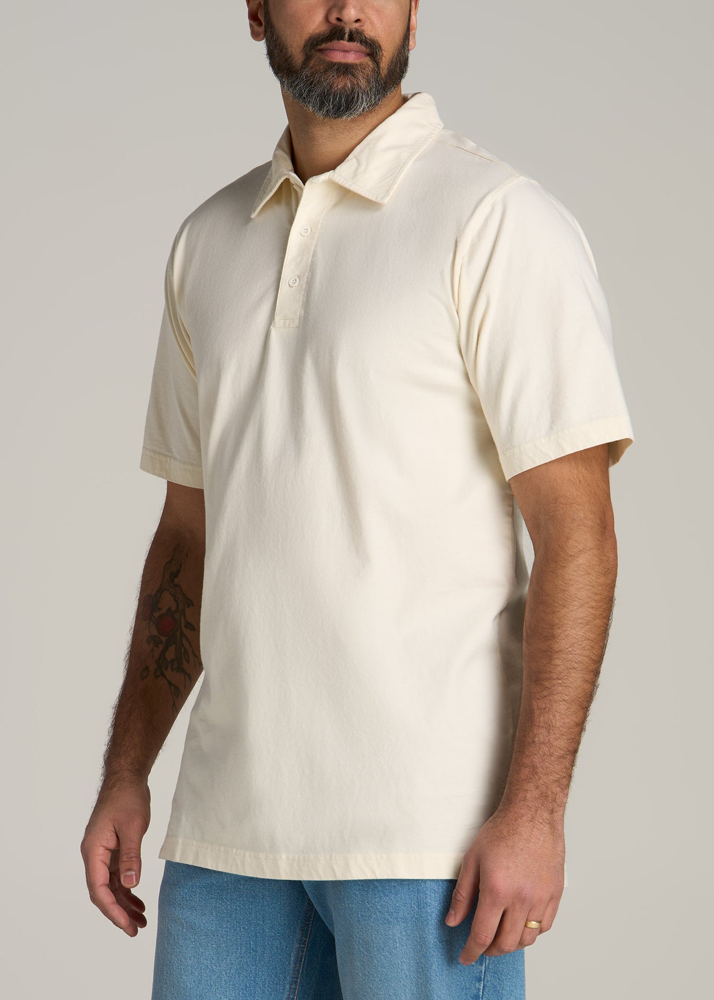 LJ&S Ultra Soft Short Sleeve Cotton Polo for Tall Men in Antique White