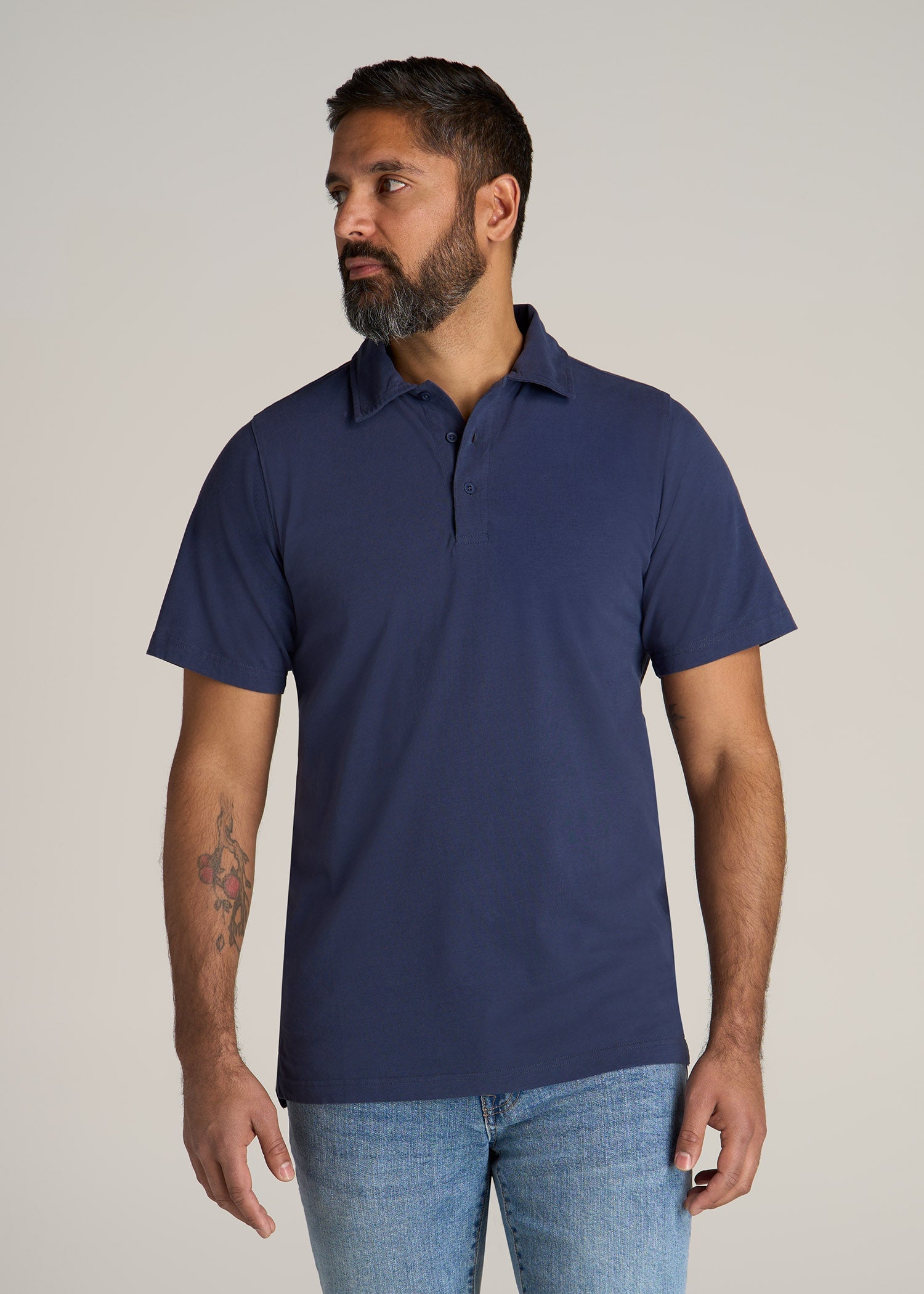 LJ&S Ultra Soft Short Sleeve Cotton Polo for Tall Men in Vintage Midnight Navy