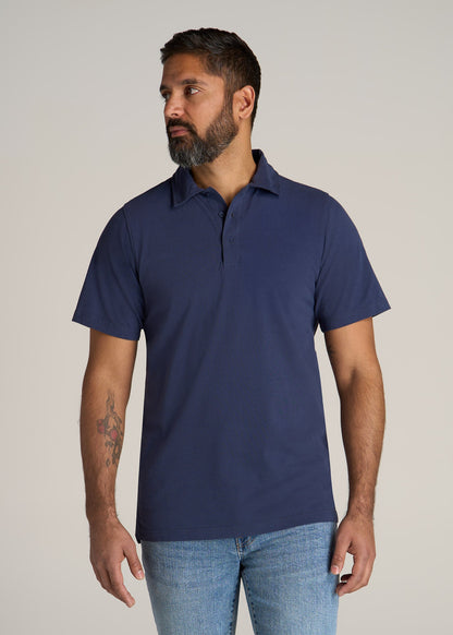 LJ&S Ultra Soft Short Sleeve Cotton Polo for Tall Men in Vintage Midnight Navy