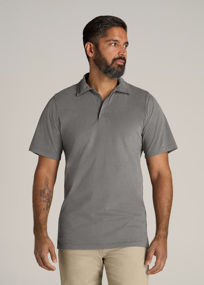 LJ&S Ultra Soft Short Sleeve Cotton Polo for Tall Men in Vintage Pewter