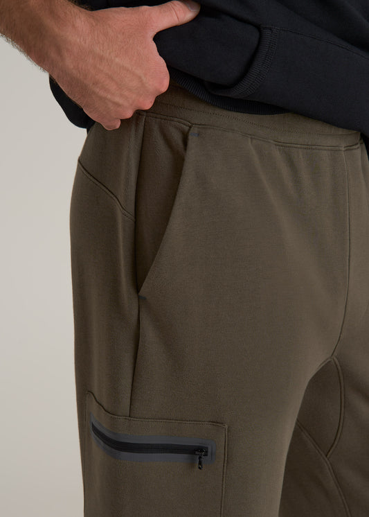 Utility Fleece Cargo Joggers for Tall Men in Camo Green