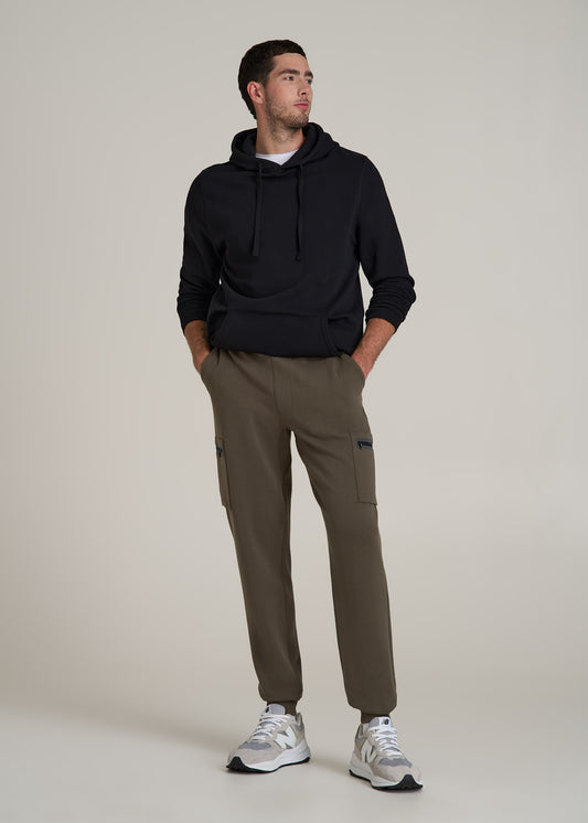 Utility Fleece Cargo Joggers for Tall Men in Camo Green