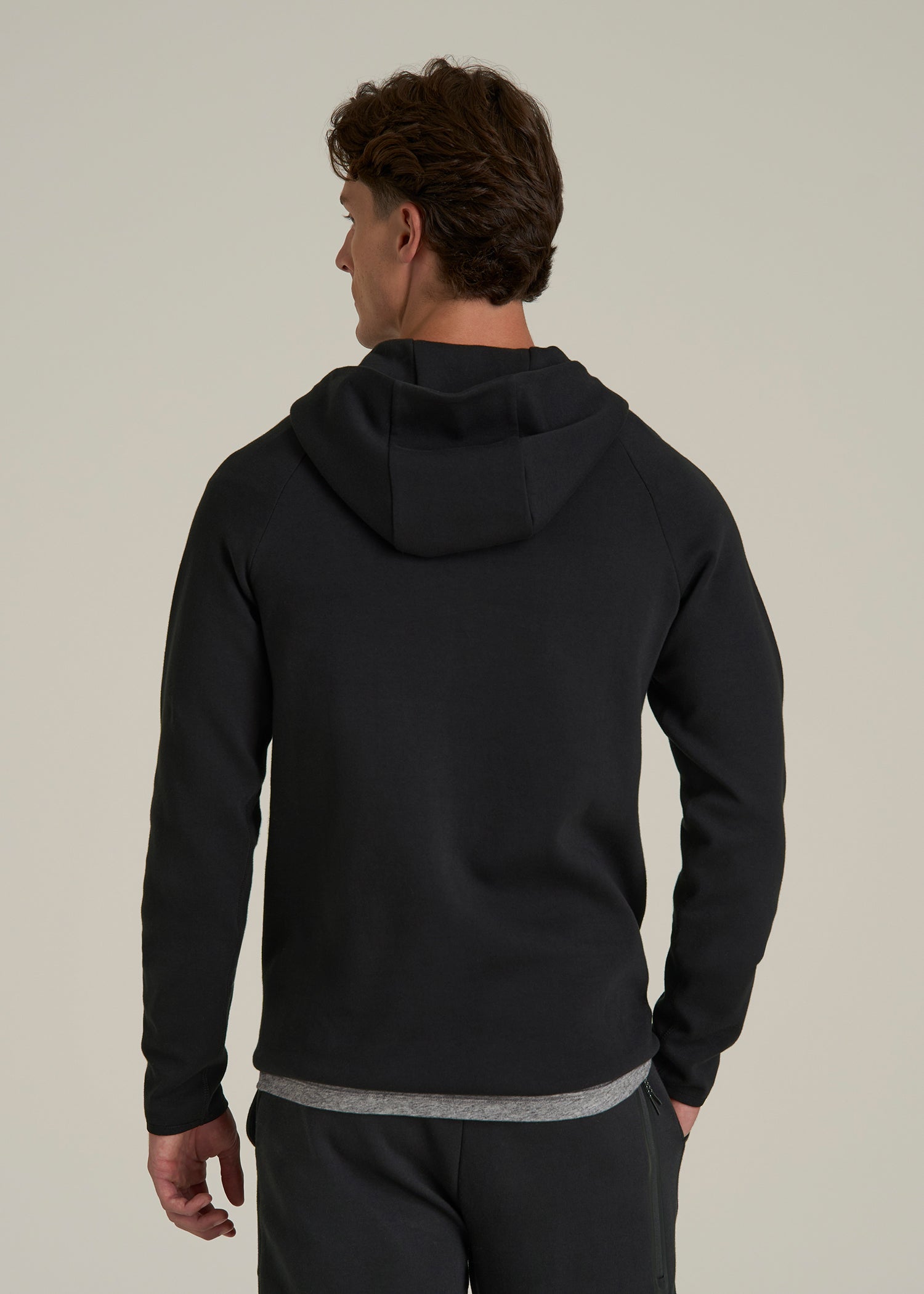 Tech Motion Fleece Hooded Popover for Tall Men in Black