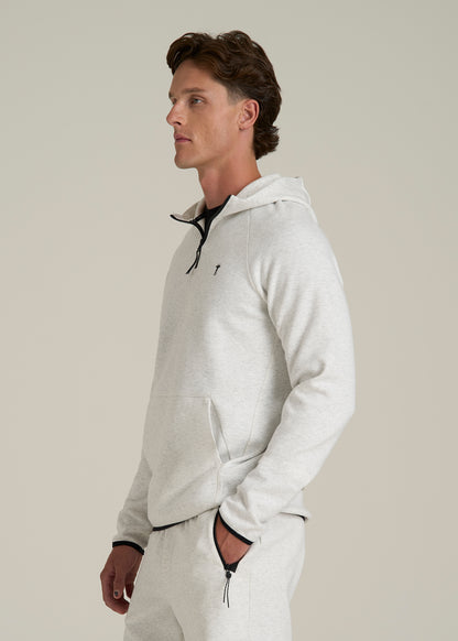 Tech Motion Fleece Hooded Popover for Tall Men in Heather Frost