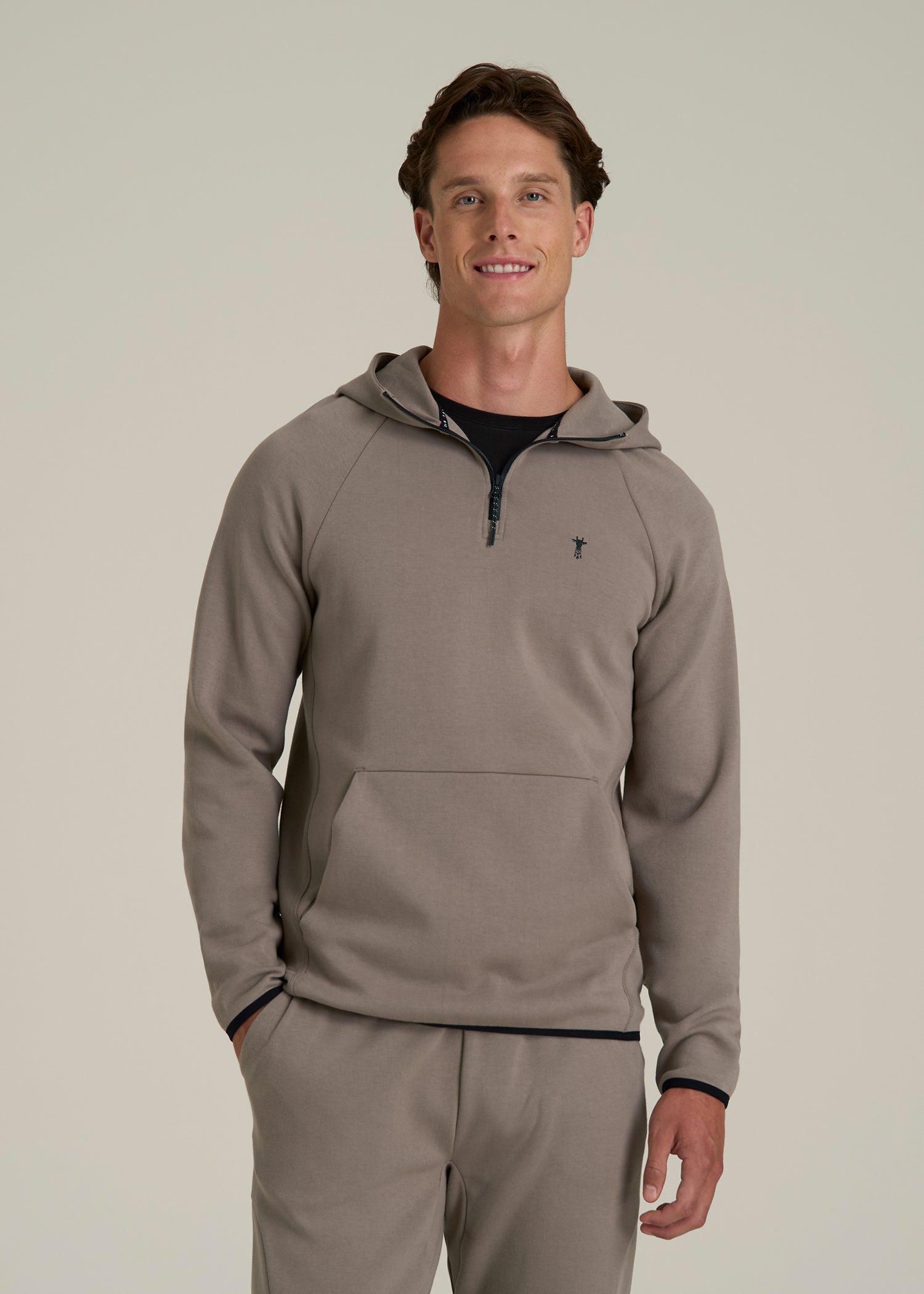 Tech Motion Fleece Hooded Popover for Tall Men in Portobello