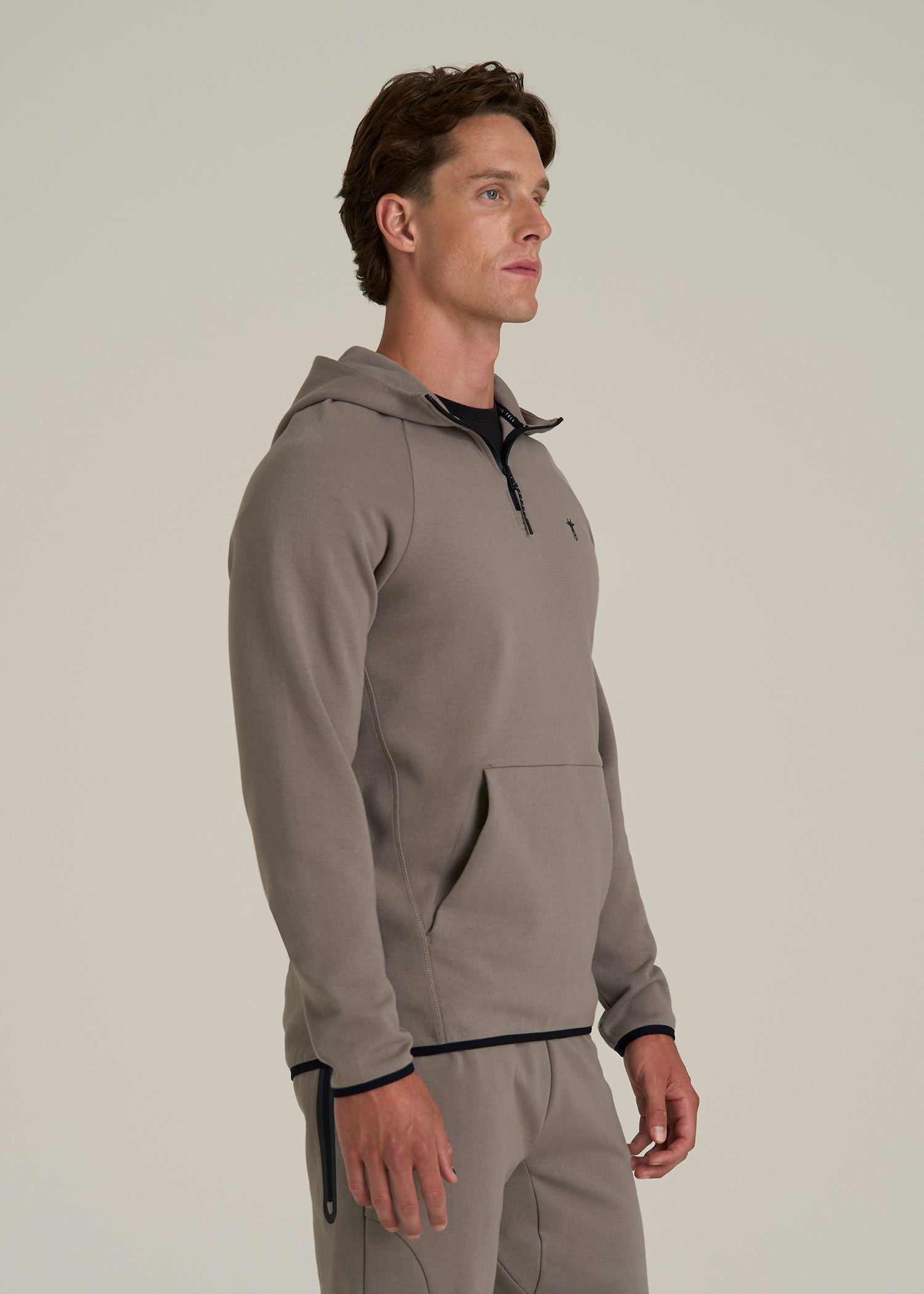 Tech Motion Fleece Hooded Popover for Tall Men in Portobello